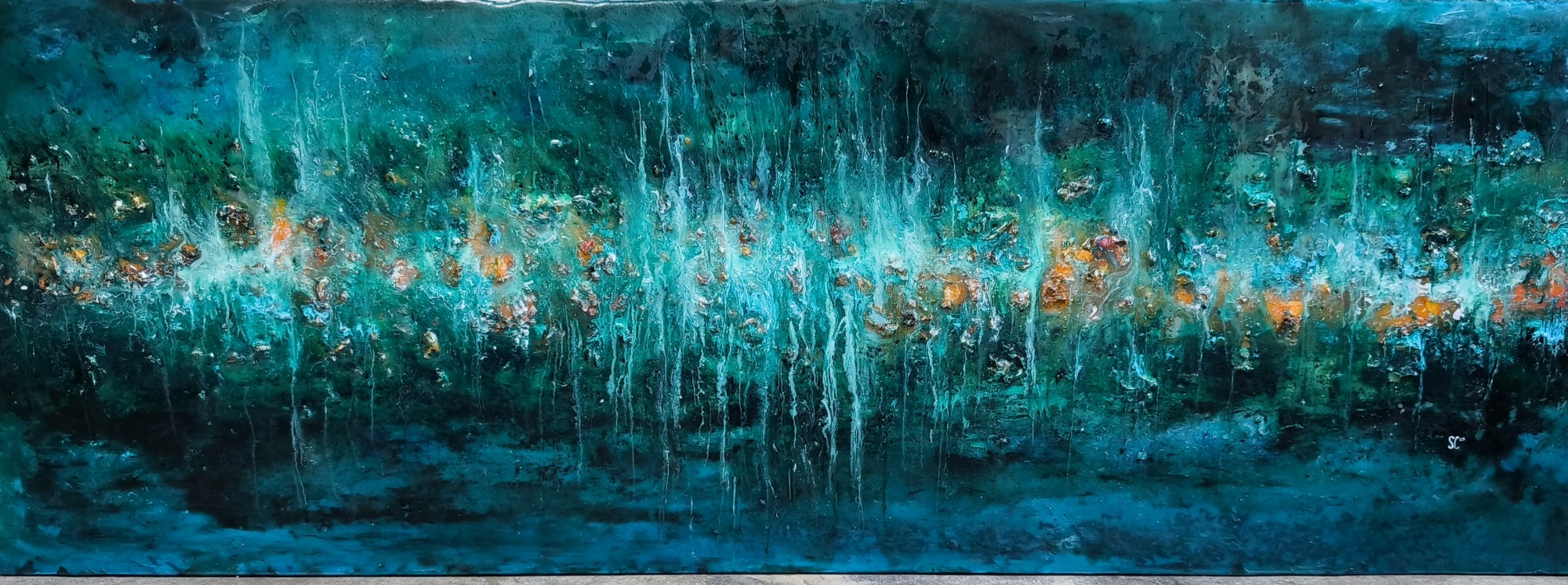 Orage Orange mixed médias sur bois