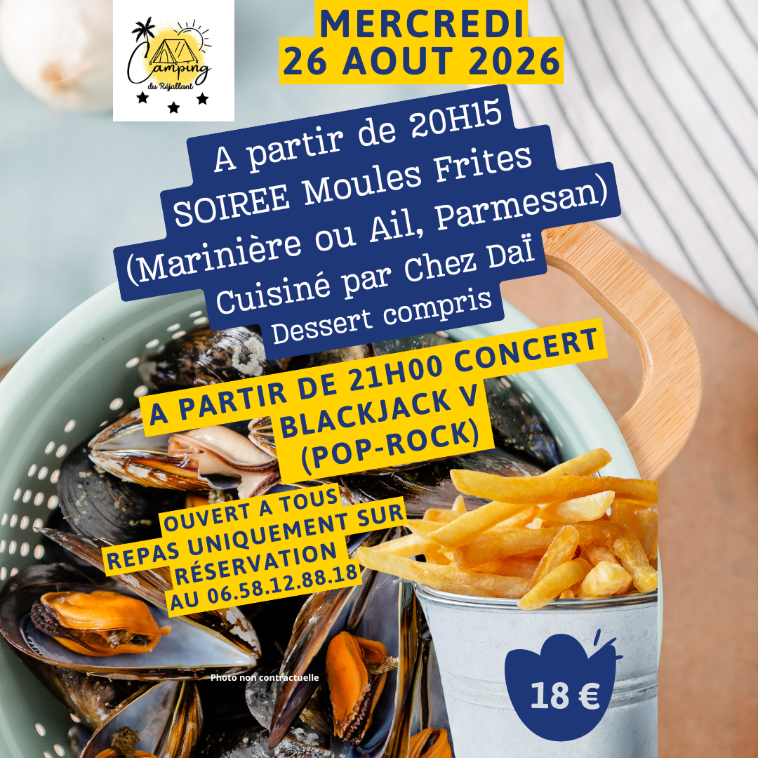 Soirée moules/frites marinières ou ail, parmesan_Condac