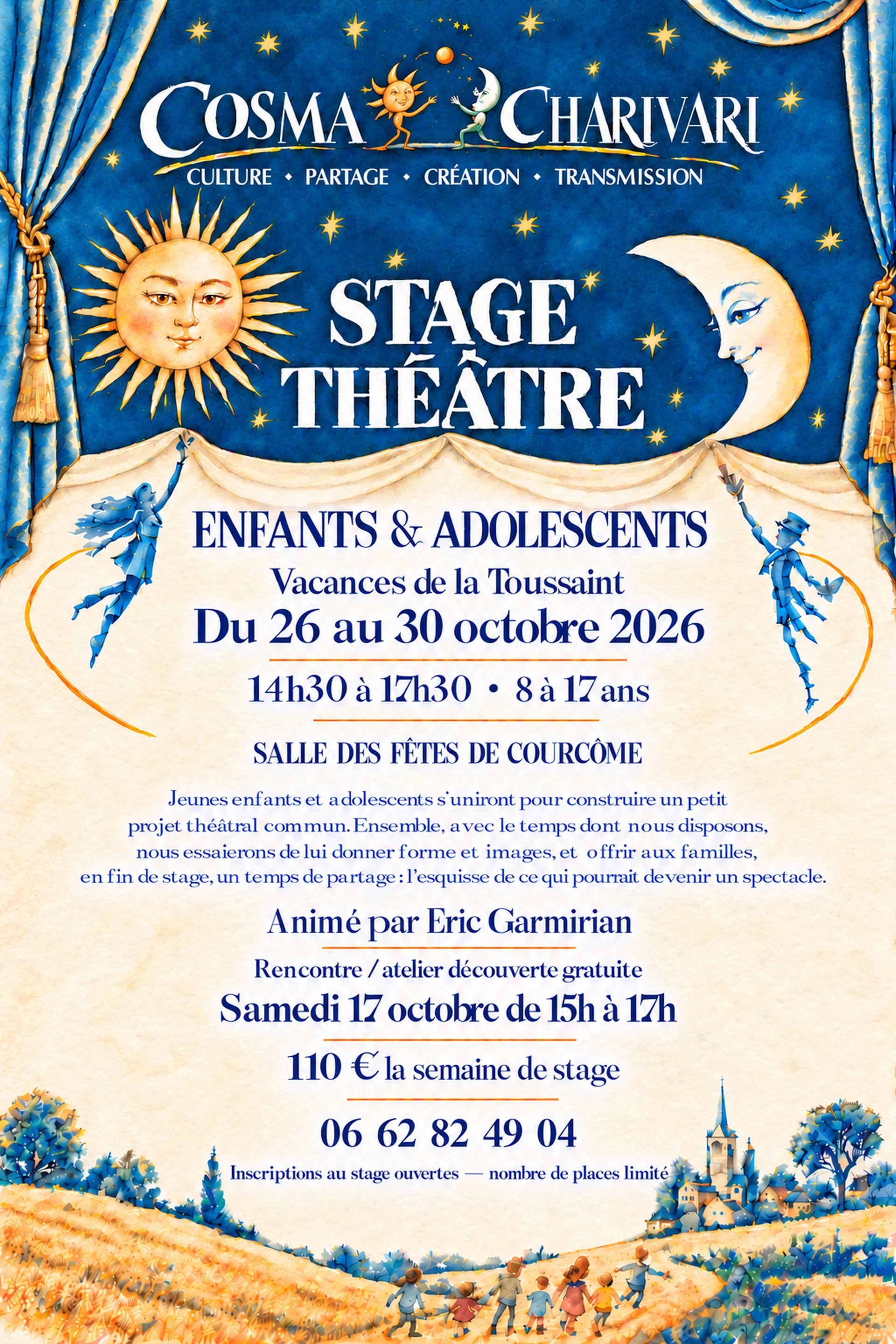 Affiche stage théâtre enfants adolescents Toussaint 2026