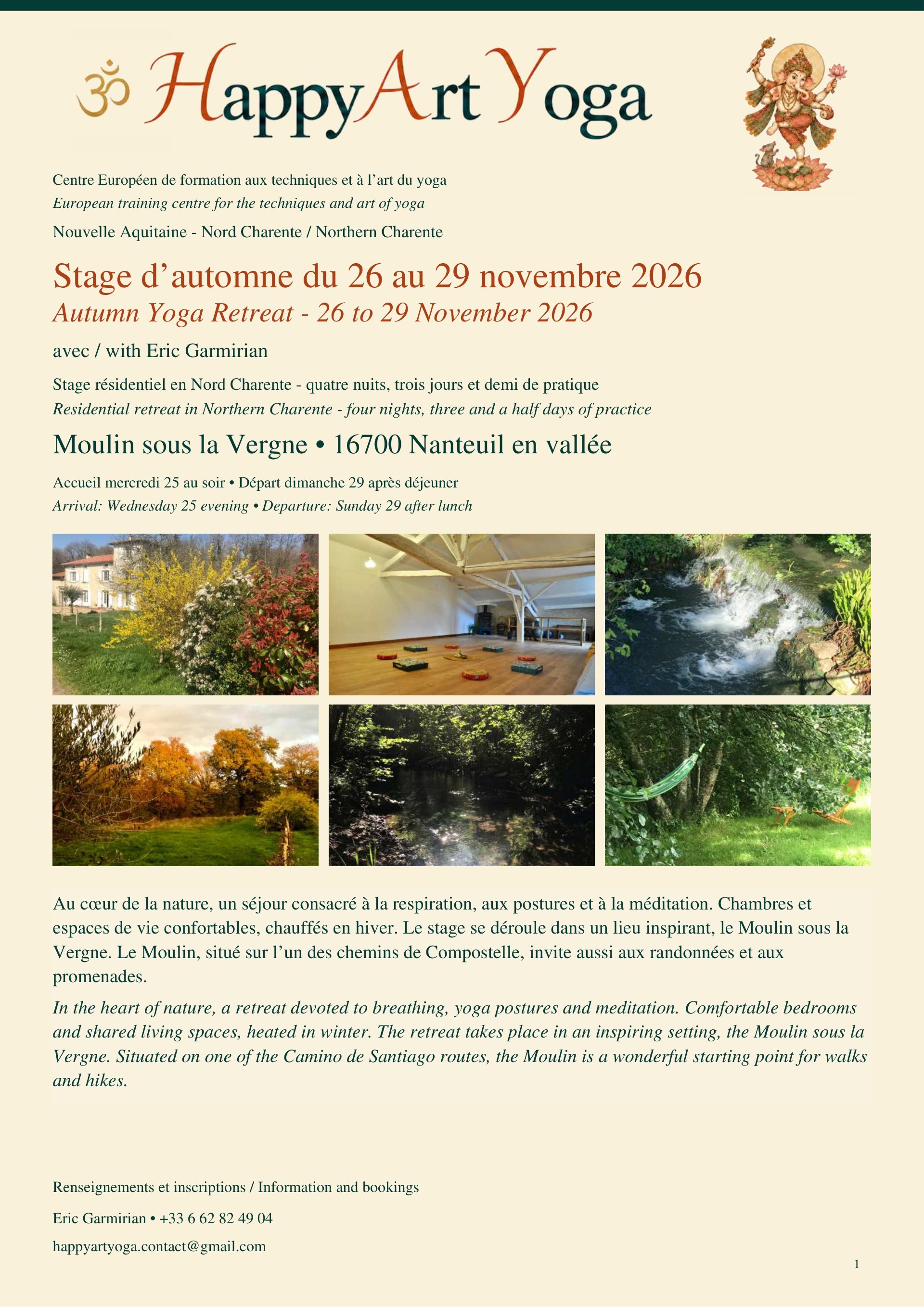 stage de yoga d'automne