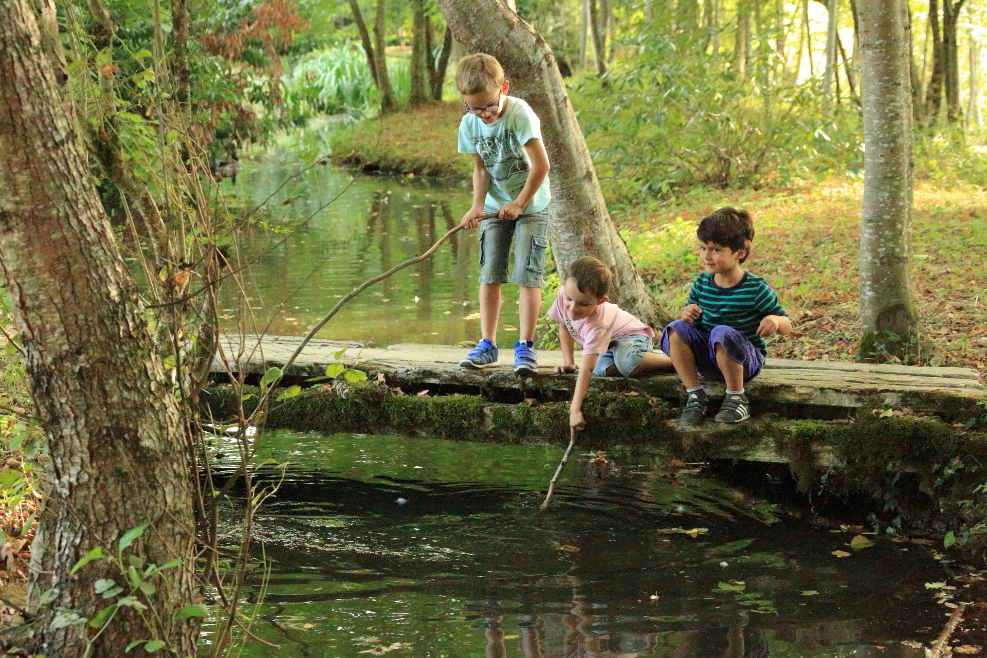 Enfants qui jouent au bord d'une rivière